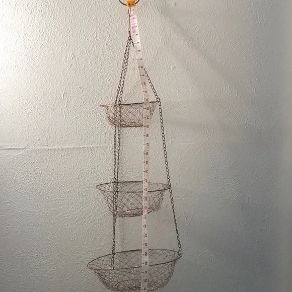 Vintage 3 tier hanging round metal copper color fruit vegetable hanger not hung - Picture 10 of 12